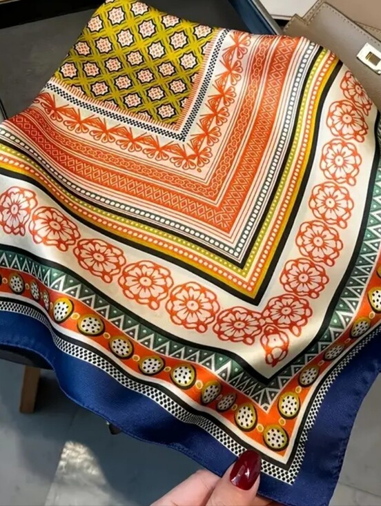 Accessories - Silk-feel Navy, Orange Women Scarf Head Scarf , Neck Scarf